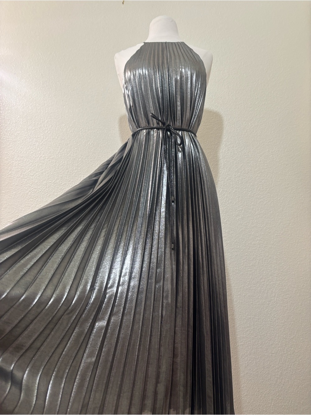 Ted Baker Metallic Silver Pleated Halter Maxi Dress BRAND NEW!